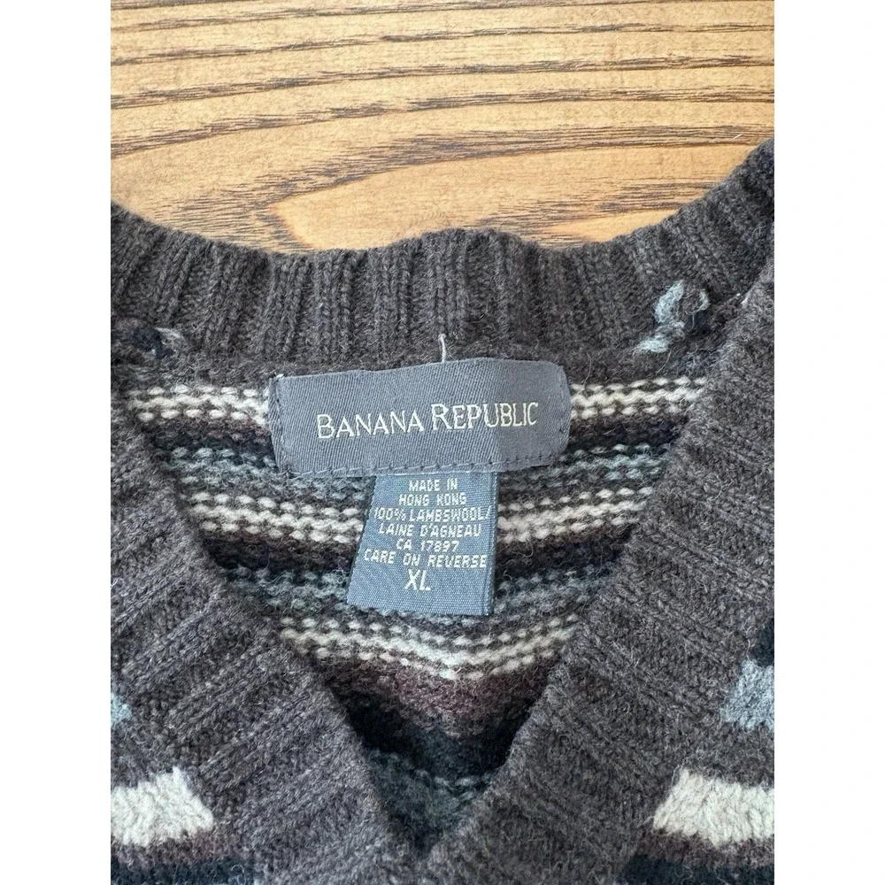 Banana Republic Men's‎ XL 100% Lambswool Striped Suede Elbow Pads Knit Sweater